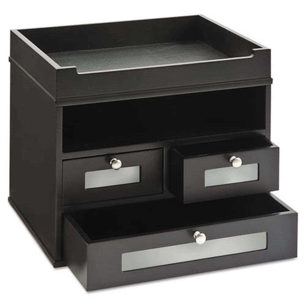 Victor Midnight Black Collection Black 5 Compartments Tidy Tower with 3 Drawers, 12.8 x 10.6 x 10.9 inch