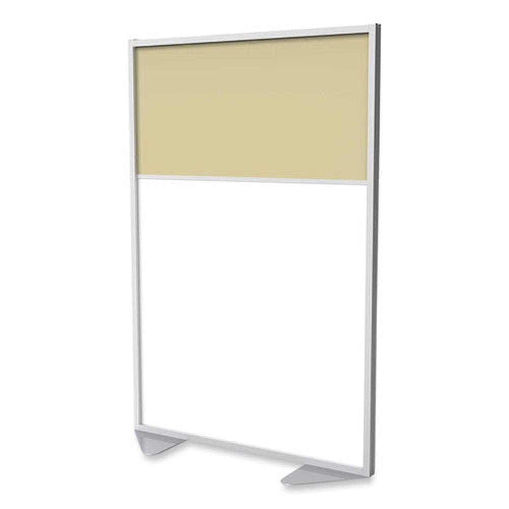 Ghent White/Carmel Floor Partition with Aluminum Frame and 2 Split Panel Infill, 48.06 x 2.04 x 71.86 inch