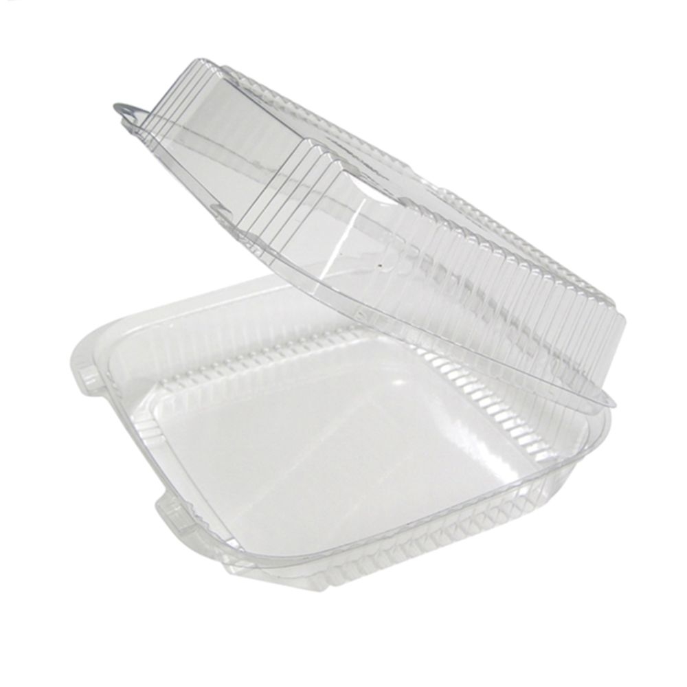 Earthchoice Clear PLA Hinged Lid Container, 8 x 8 x 3 inch -- 200 per case