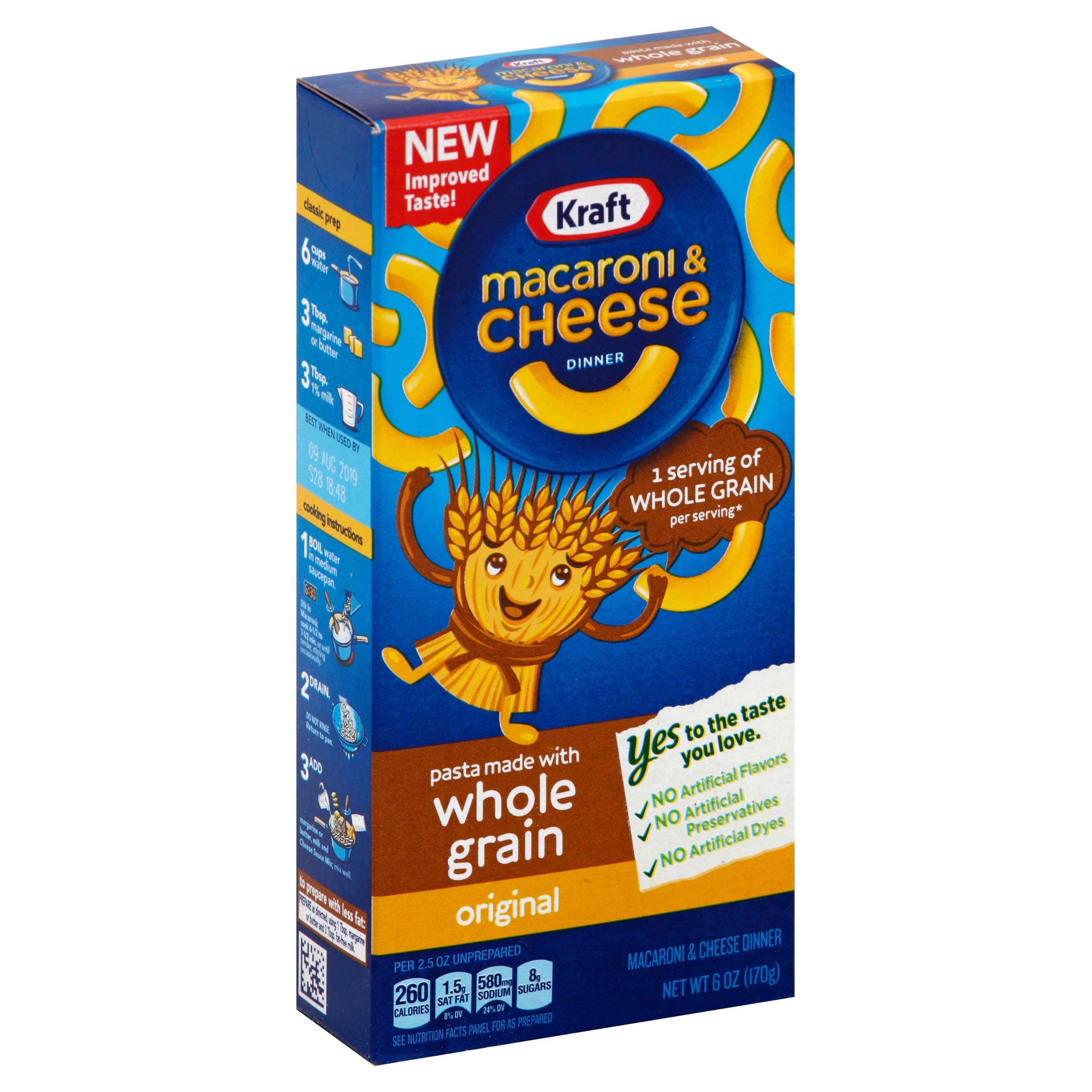 Kraft Whole Grain Mac N Cheese Dinner, 6 Ounce -- 12 per case.
