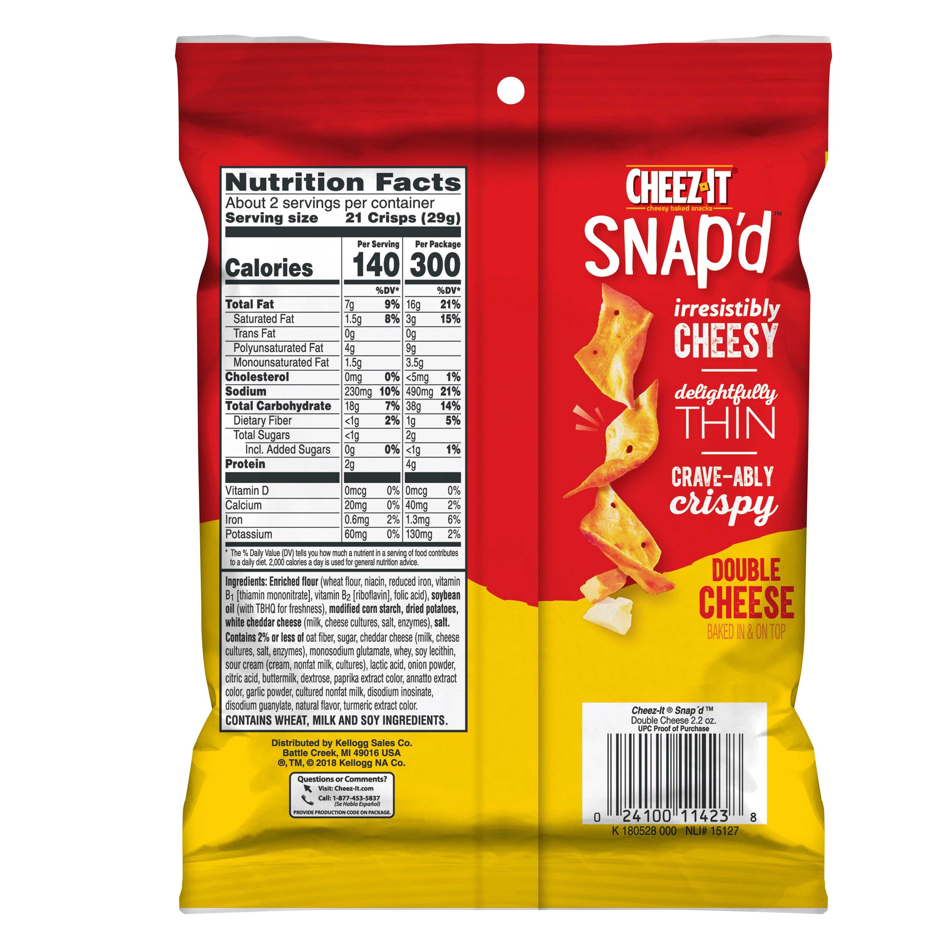Kelloggs Cheez It Double Cheese Cracker, 2.2 Ounce -- 6 per case.
