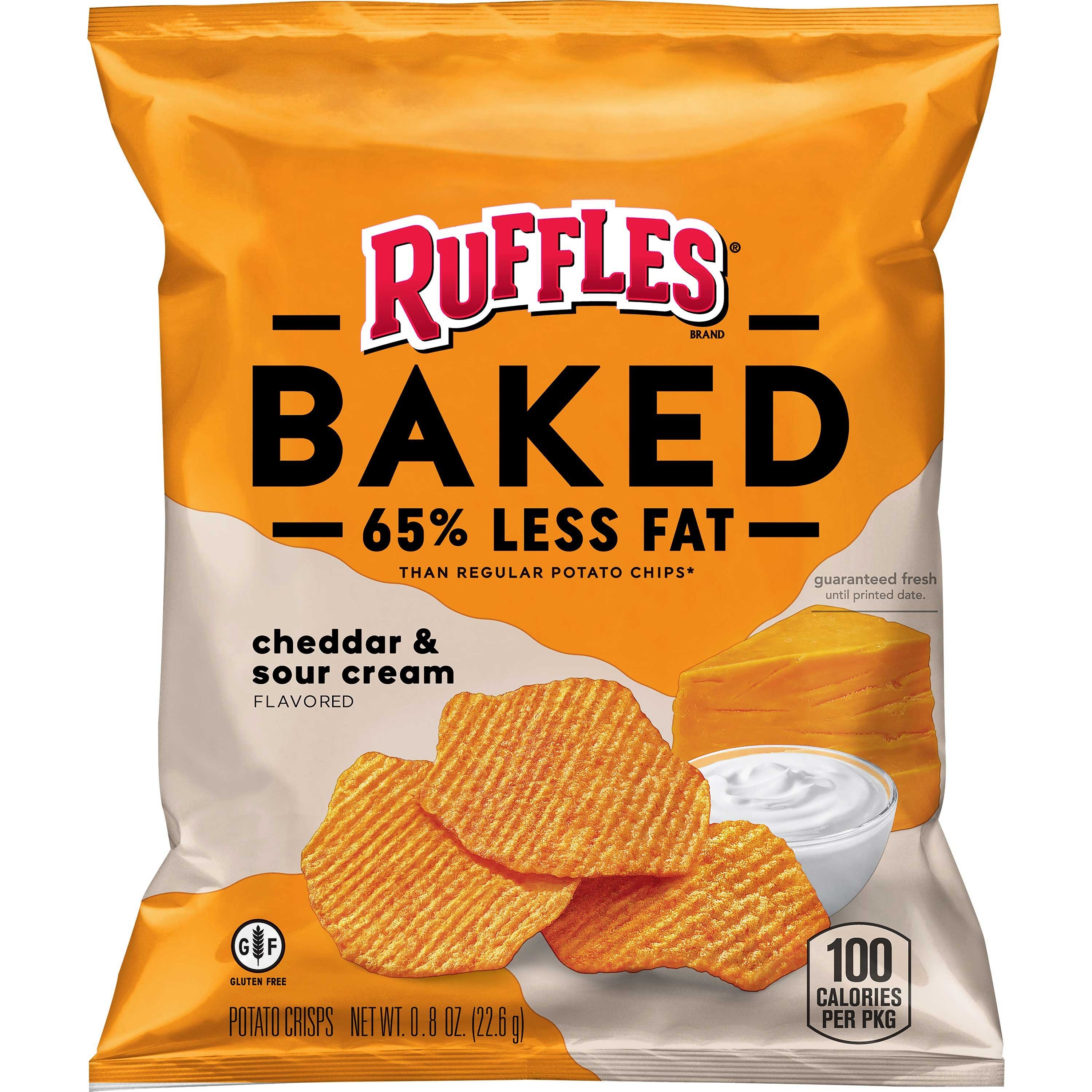 Ruffles Baked Cheddar and Sour Cream Potato Crisps, 0.8 Ounce -- 60 per case.