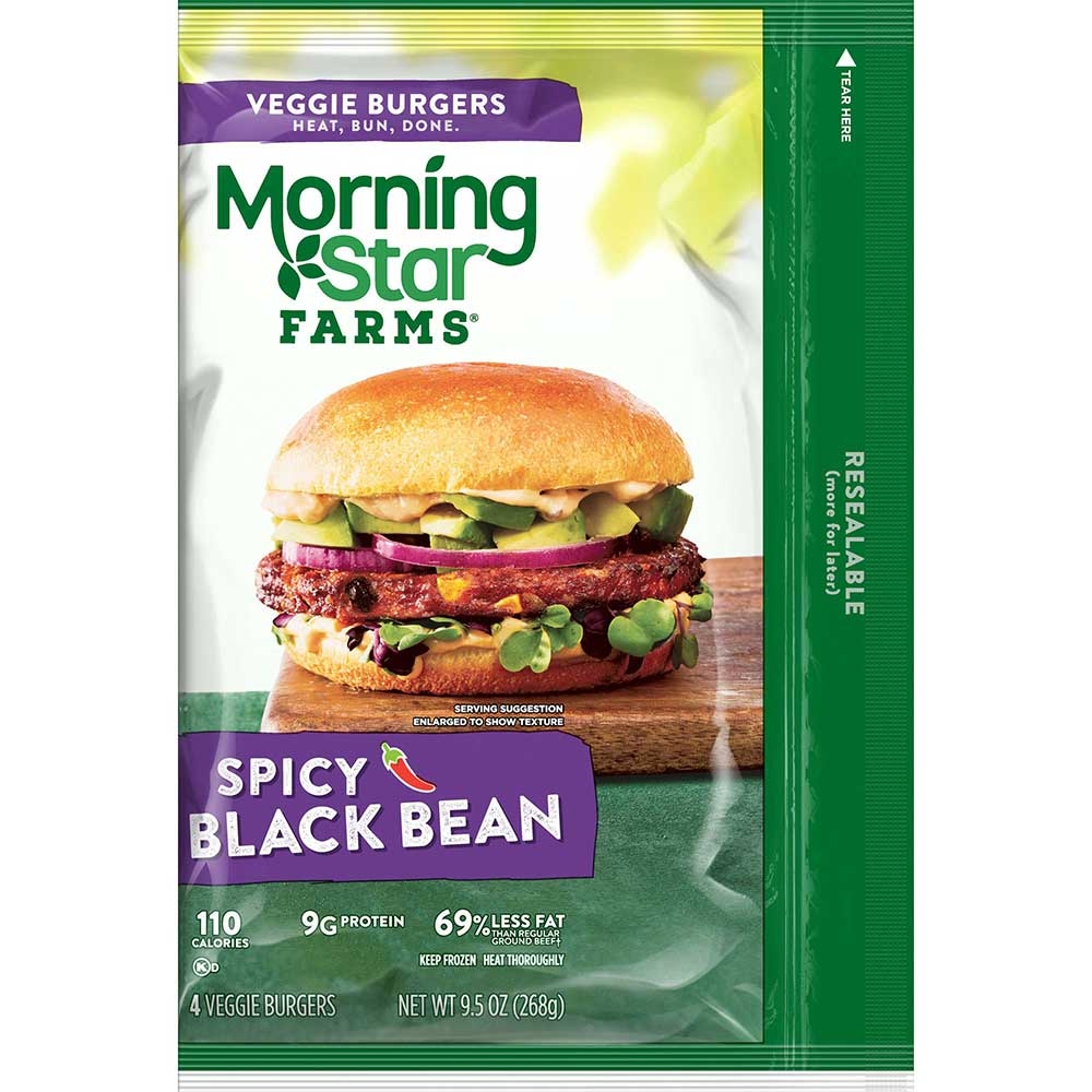 Morningstar Farms Spicy Black Bean Veggie Burgers, 9.5 Ounce -- 8 per case.