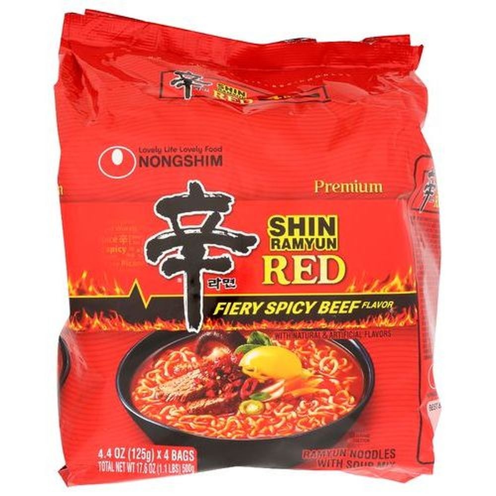 Nongshim Fiery Spicy Beef Flavor Shin Ramyun Red Noodles with Soup Mix, 17.6 Ounce -- 8 per case
