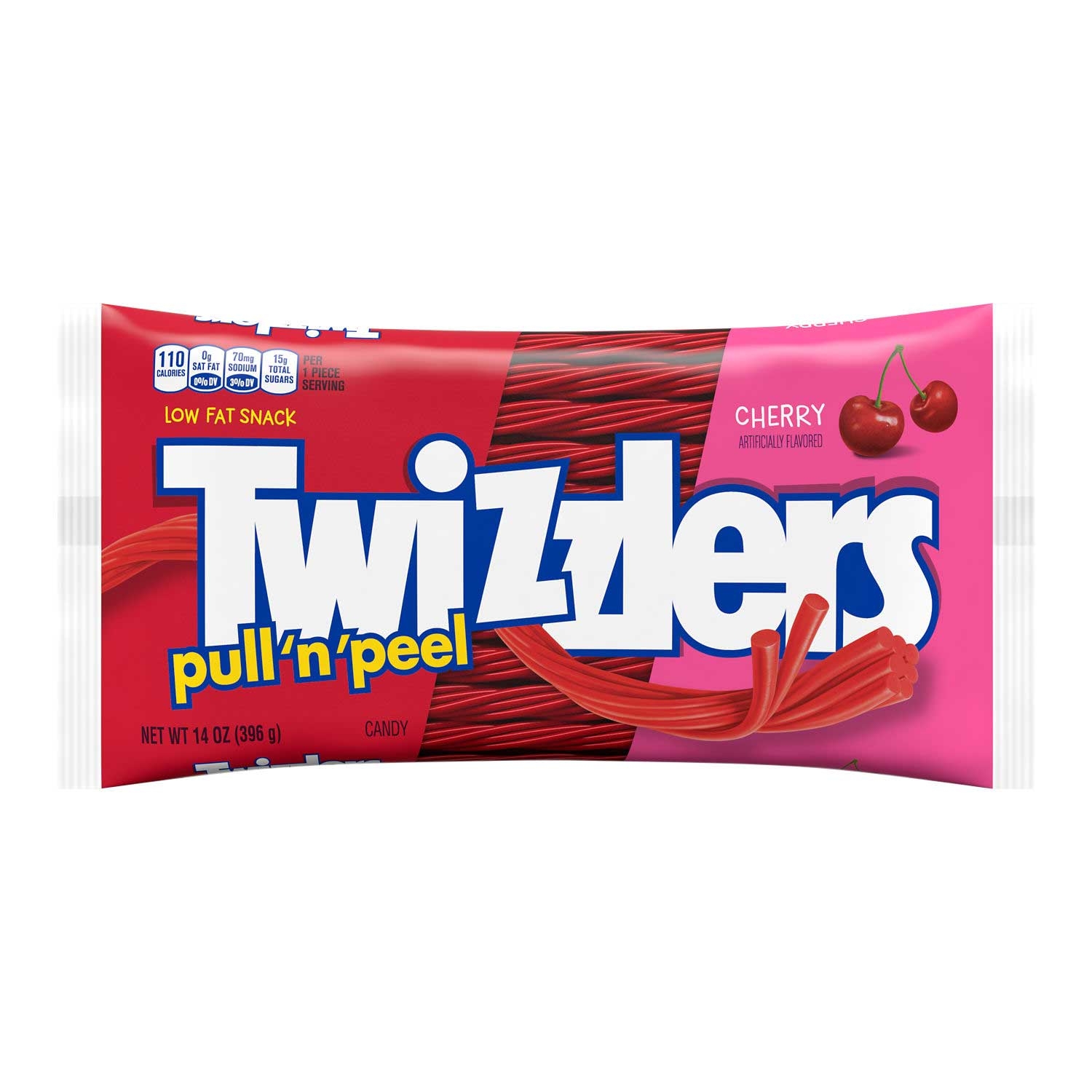 Twizzlers Pull N Peel Cherry Flavored Candy - Laydown Bag, 14 Ounce -- 18 per case
