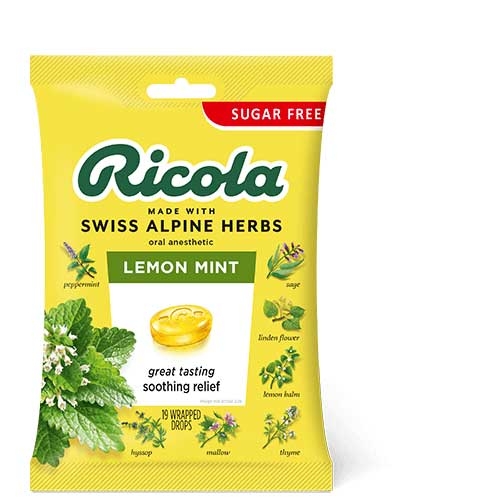 Ricola Unsweetened Lemon Mint Cough Drops, 19 count -- 48 per case