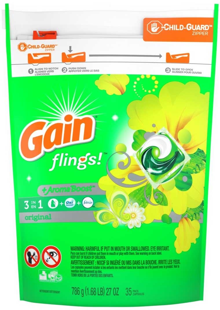 Gain Original Laundry Detergent Liquid Pods, 1.87 Pound -- 4 per case.