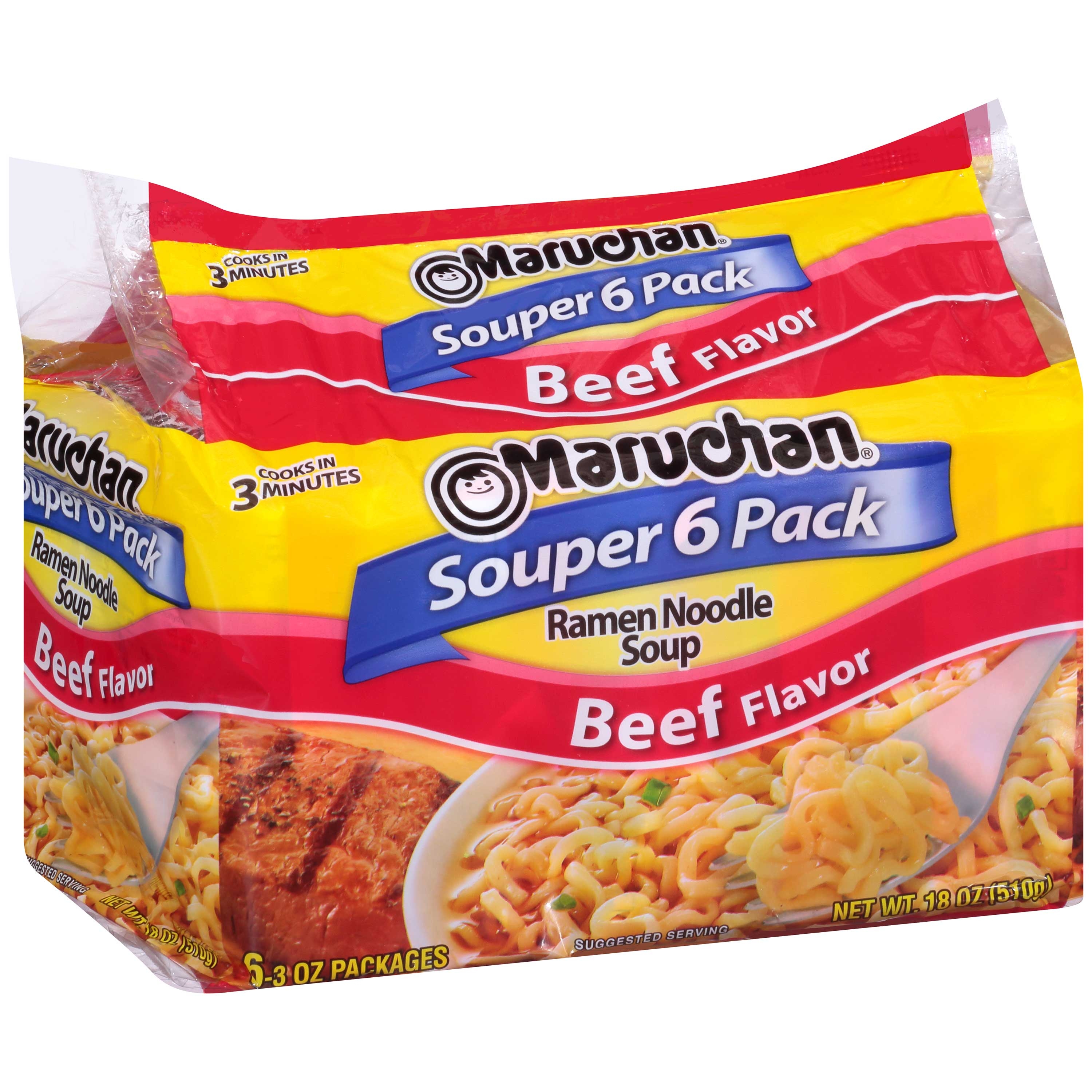 Maruchan Ramen Noodle Soup Beef Flavor 6 pack/ 18 oz. package -- 4 per case