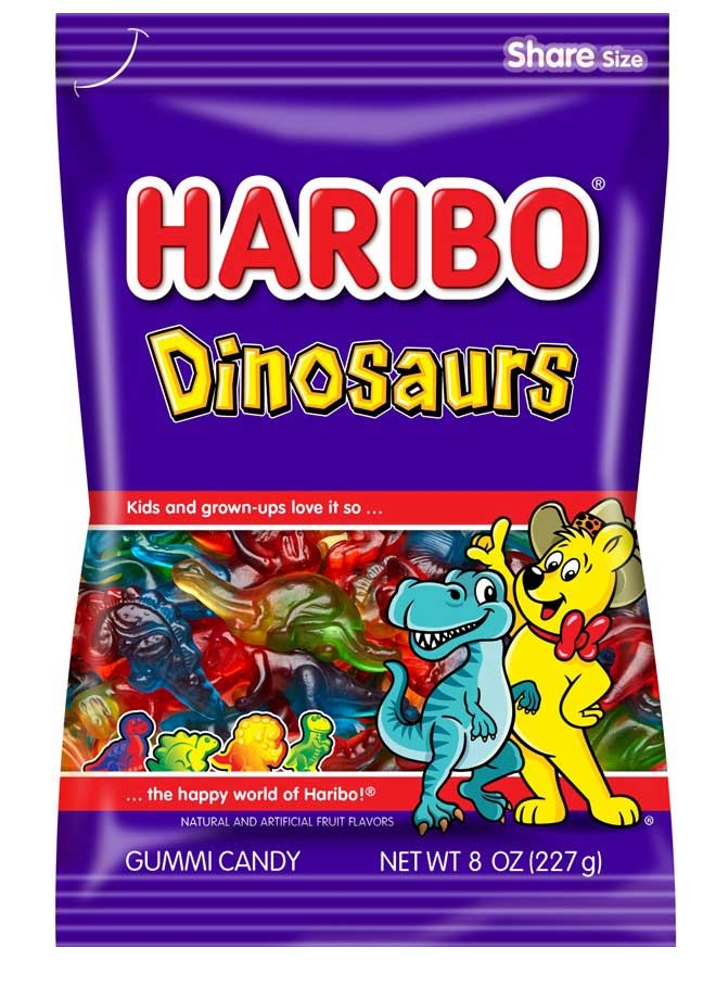 Haribo Confectionery Dinosaurs Shapes Gummies, 8 Ounce Peg Bag -- 10 per case