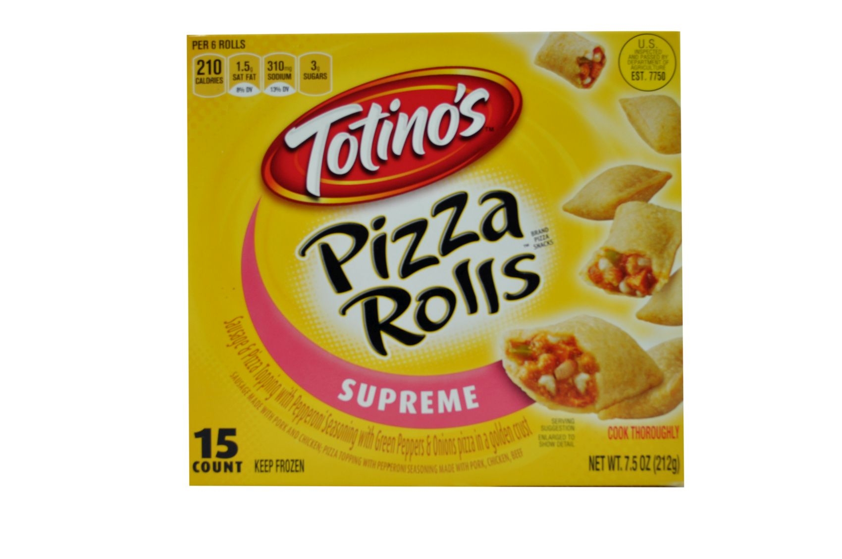 Totinos Supreme Pizza Rolls, 7.5 Ounce -- 12 per case.
