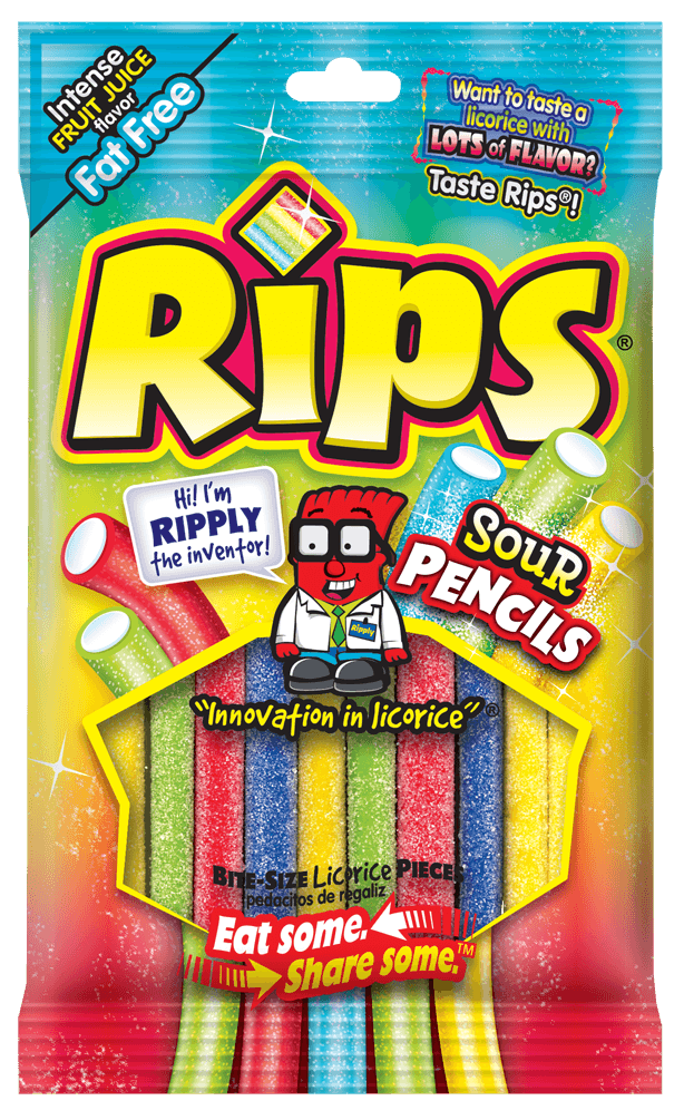 Rips Sour Pencil Candy, 2.8 Ounce -- 12 per case.