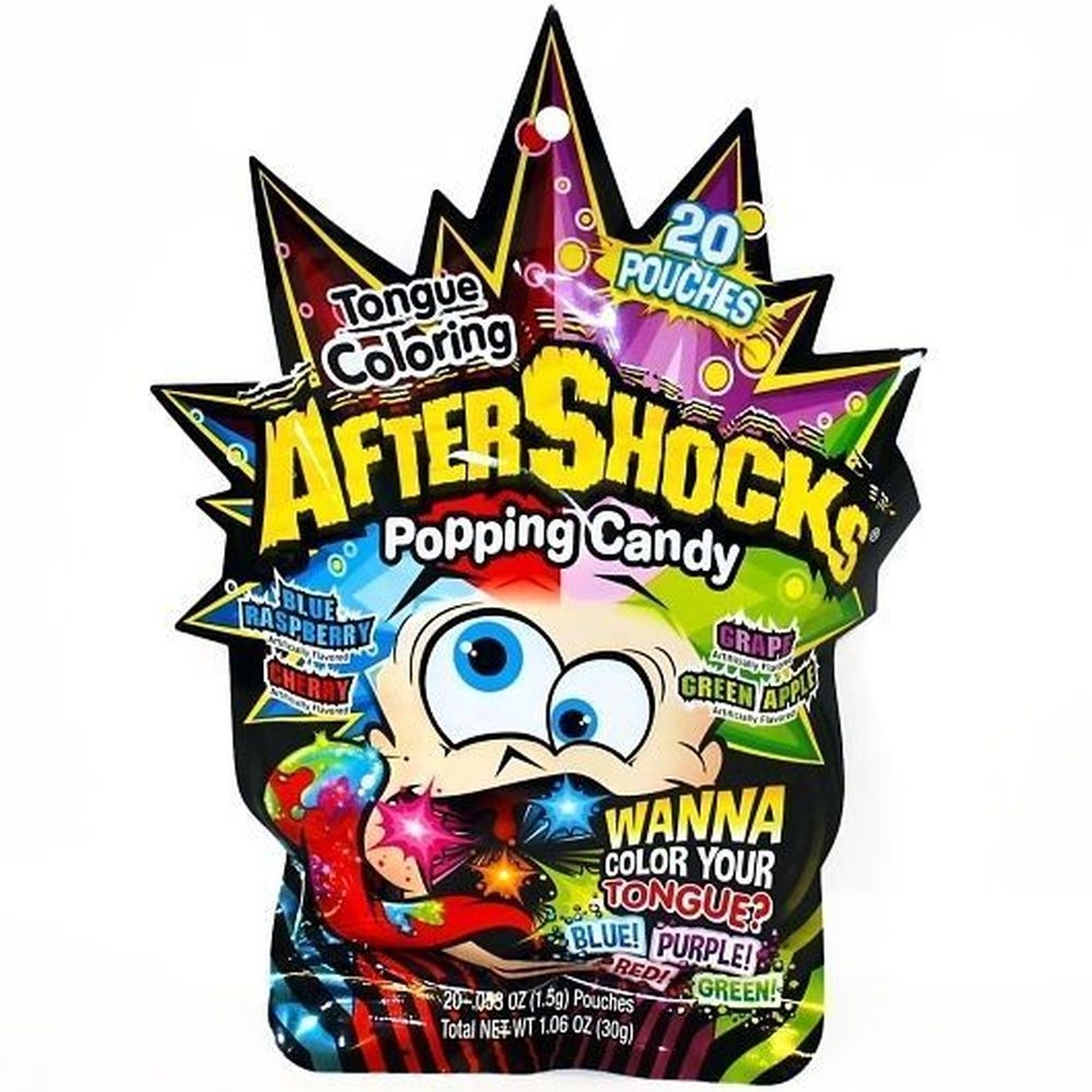 Aftershocks 4 Colors/4 Flavors Tongue Coloring Popping Candy - Mixed Peg Bag, 1.06 Ounce -- 48 per case