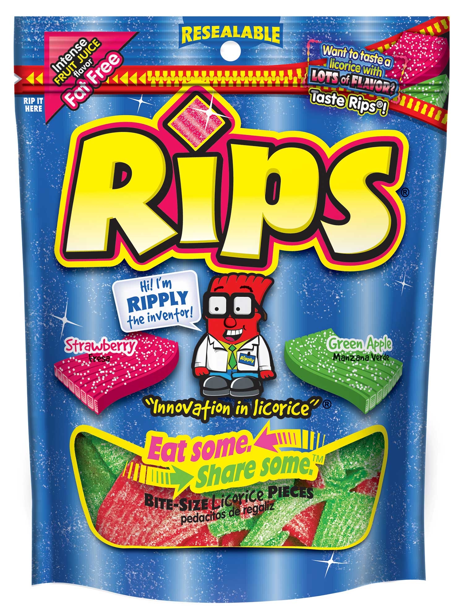 Rips Bite Size Strawberry Green Apple Licorice Piece, 8 Ounce -- 12 per case.
