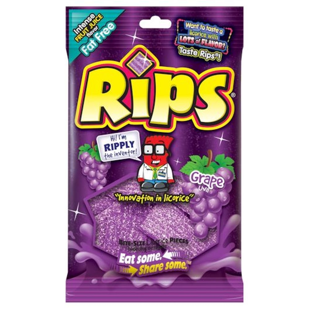 Rips Bite Size Grape Licorice Pieces, 4 Ounce Peg Bag -- 12 per case