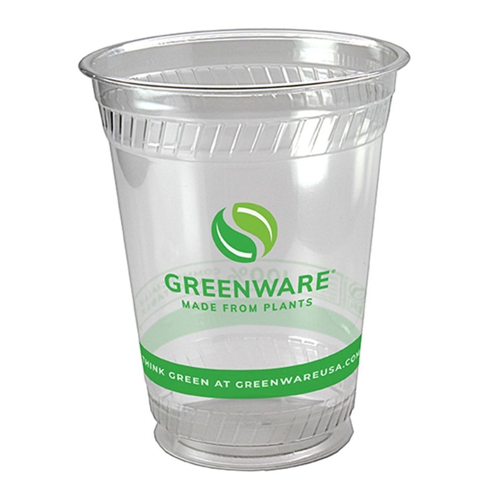 Greenware B Size Compostable Plastic Cold Drink Cup with Print, 16 Ounce Capacity -- 1000 per case.