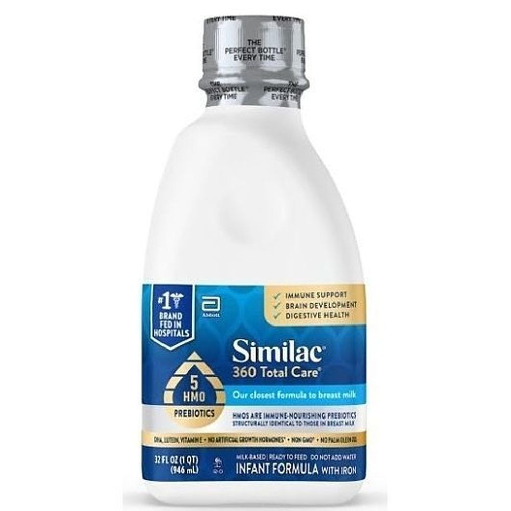 Similac 360 Total Care Non Gmo Milk Based Ready To Feed Liquid Infant Formula with Prebiotics, 32 Fluid Ounce Bottle -- 6 per case