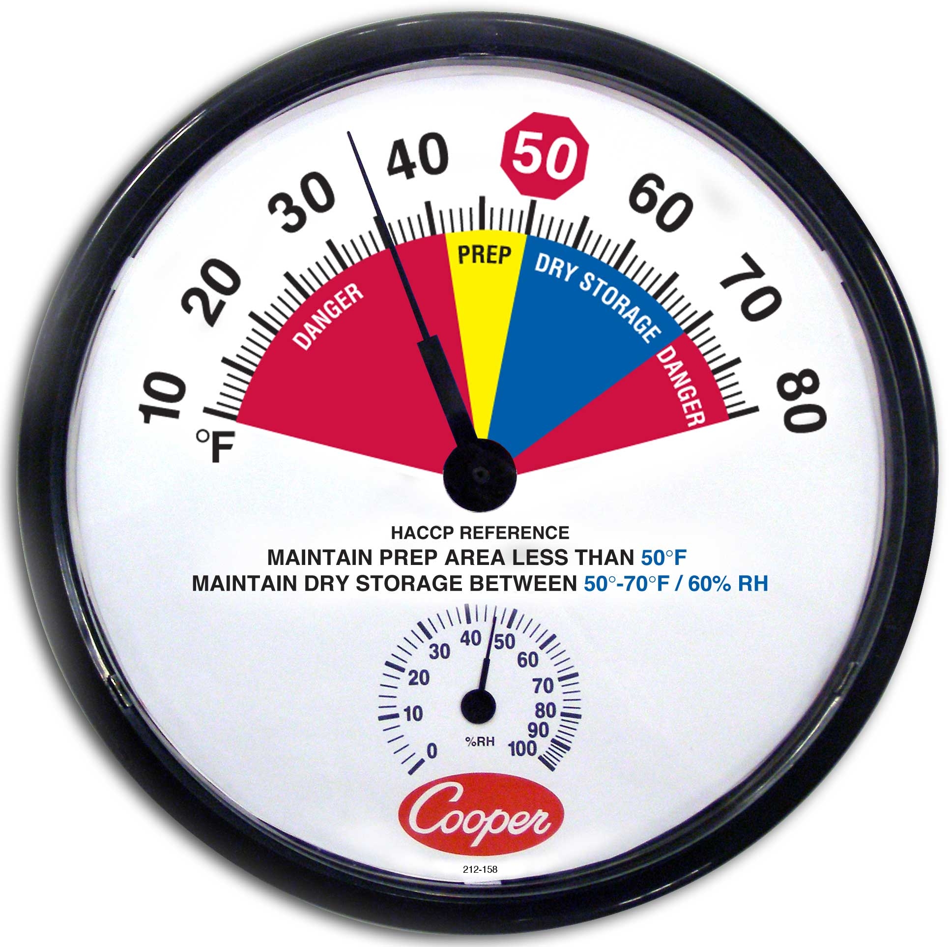 Cooper Atkins Bi Metal Dry Storage Prep Area Wall Thermometer.