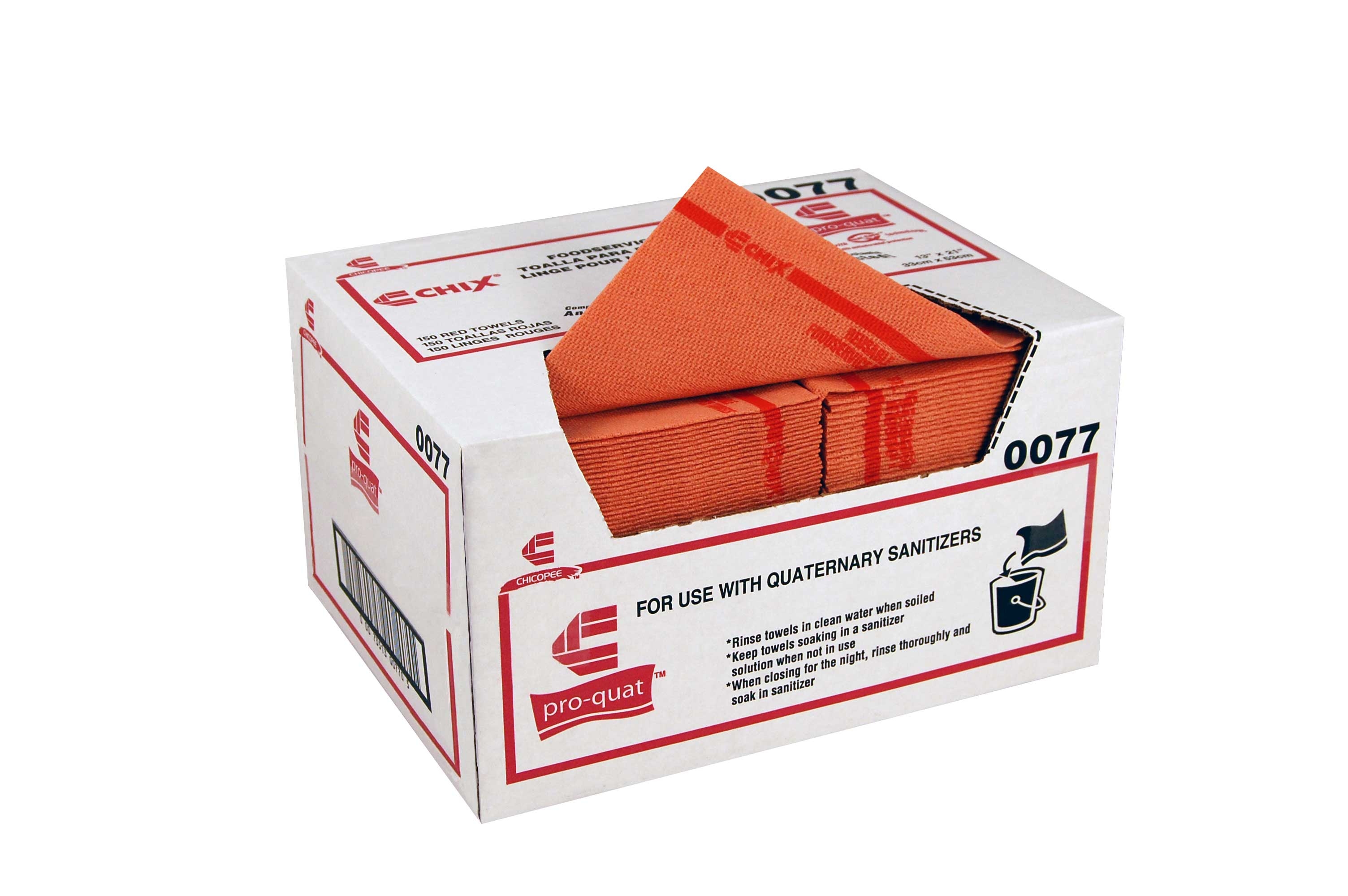 Chicopee Towel, Sanitizer Pro-Quat Medium Heavy Duty Red/Red -- 150 sheets per case.