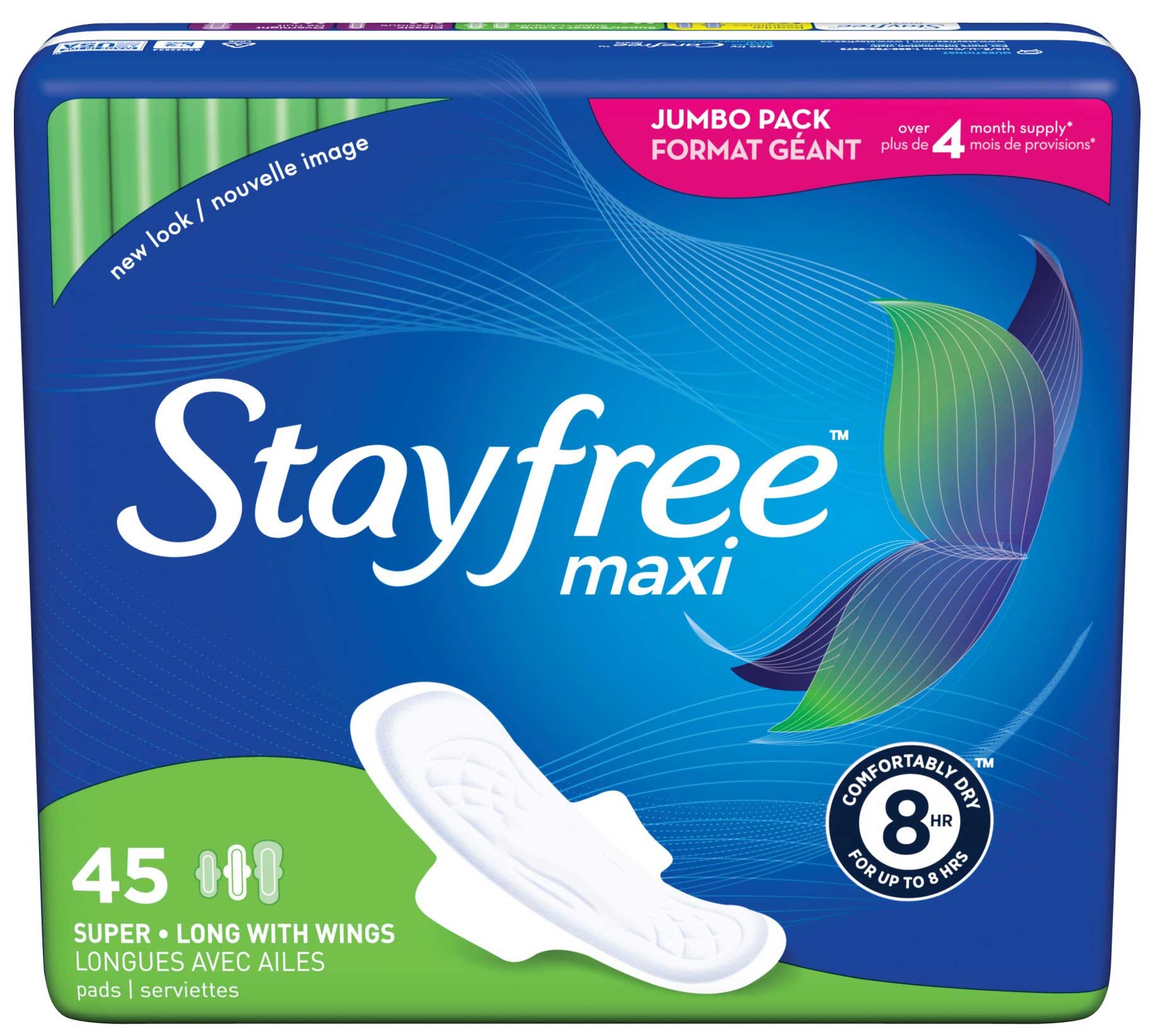 Stayfree Maxi Super Long Pad with Wings - 45 count per pack -- 3 packs per case