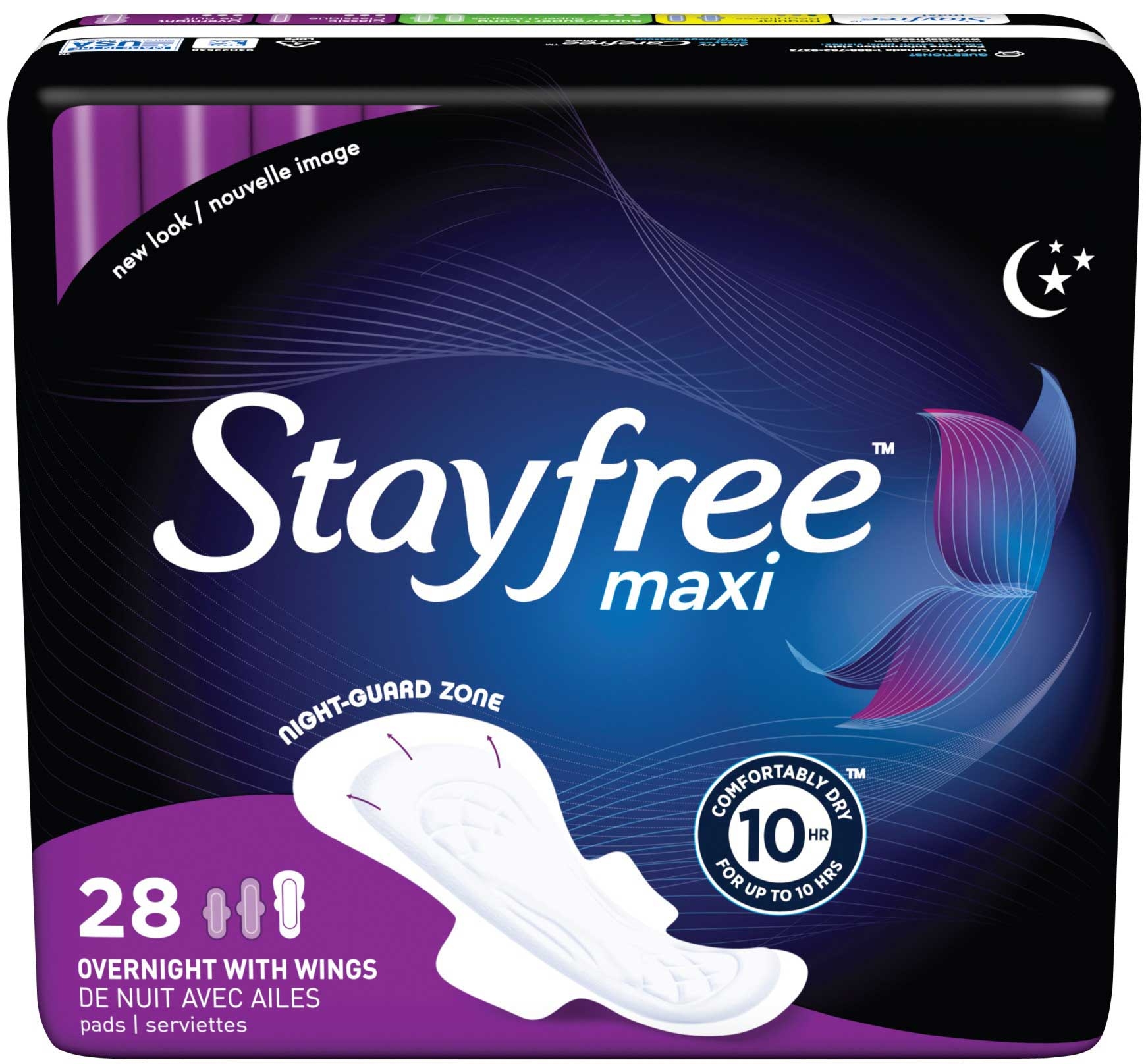 Stayfree Maxi Overnight Pad with Wings - 28 count per pack -- 4 packs per case