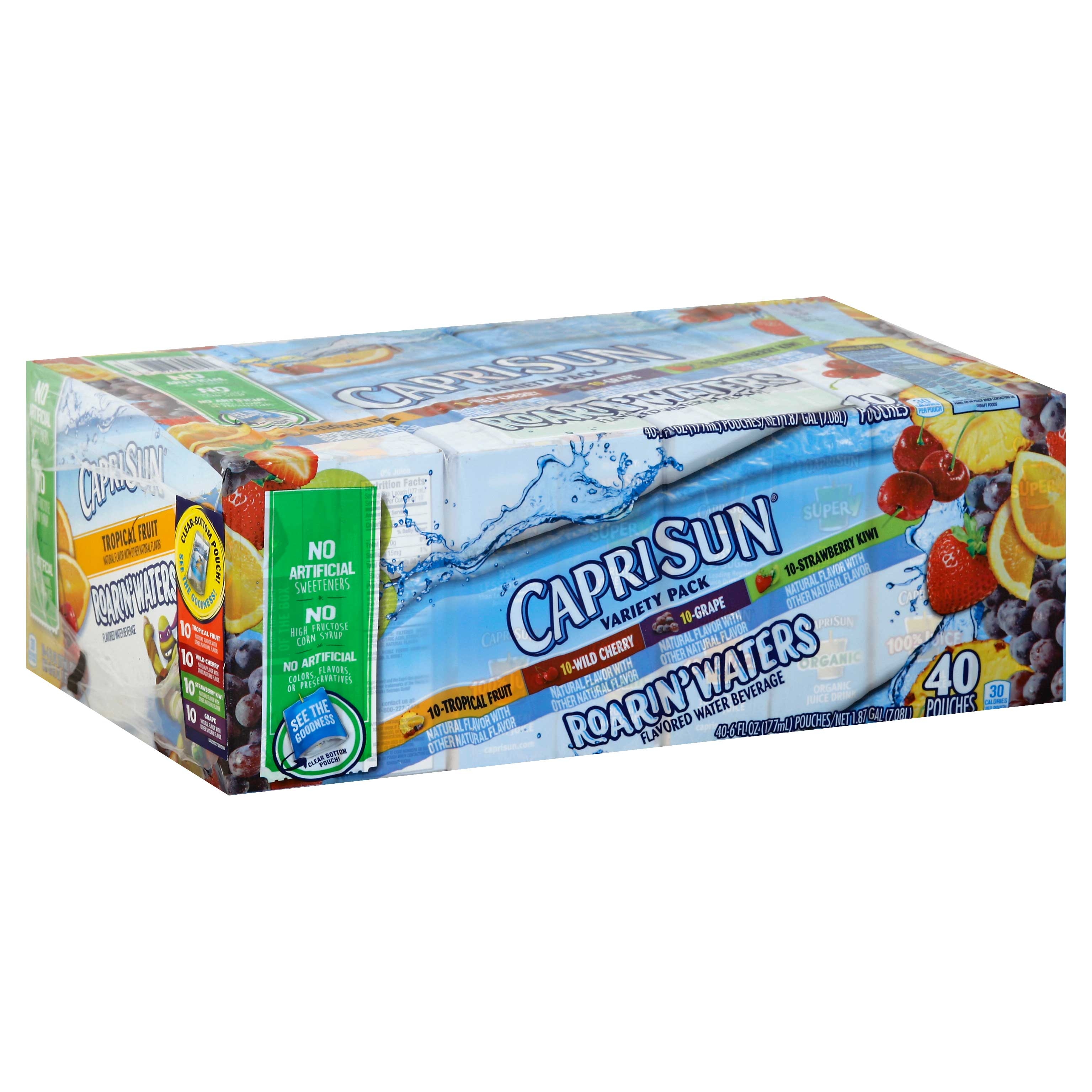 Caprisun Roarin Waters Soft Drink- Ready To Drink Variety Pack, 6 ounce -- 40 pouch per case.