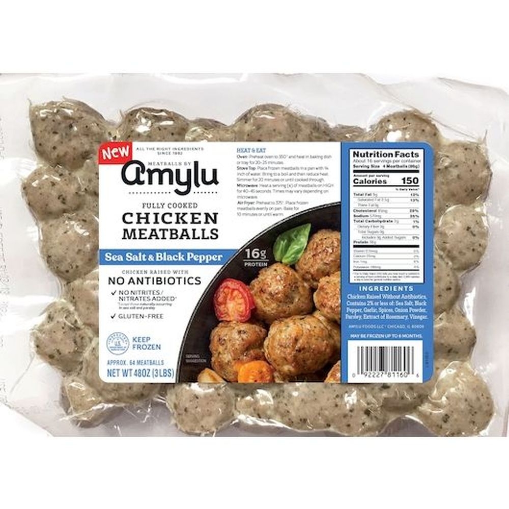 Meatballs By Amylu Sea Salt and Black Pepper Chicken Meatball -- 4 per case