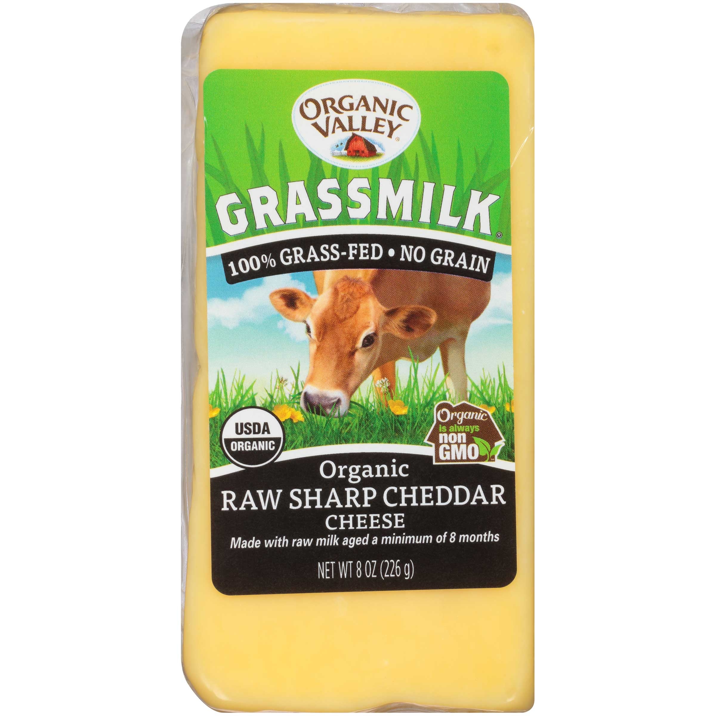 Organic Valley Grassmilk Raw Sharp Cheddar, 8 Ounce -- 10 per case