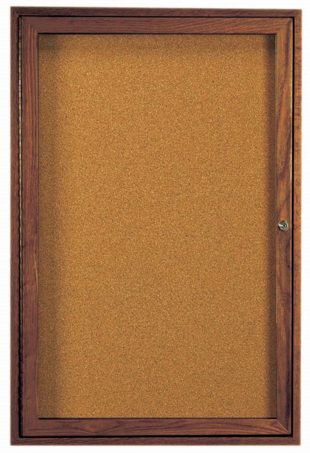 Aarco Stained Walnut Finish Red Oak Enclosed Bulletin Board with Single Door, 36 inch Height x 24 inch Width