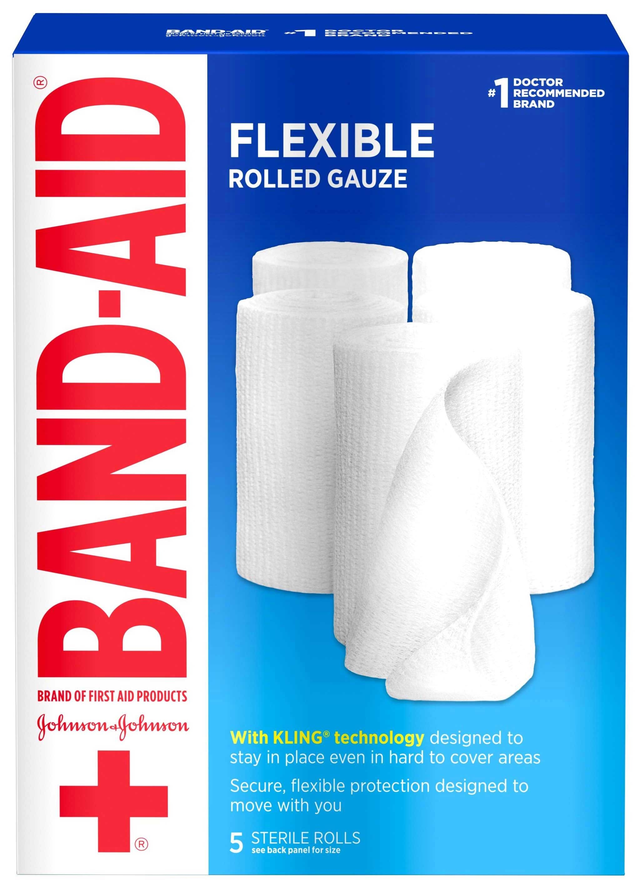 Band Aid 4 inch x 2.1 Yard First Aid Flexible Rolled Gauze, 5 count per pack -- 12 per case