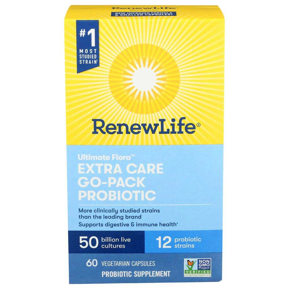 RenewLife Ultimate Flora Extra Care Go Pack Probiotic 50 Billion Capsule, 60 Vegetarian Capsules