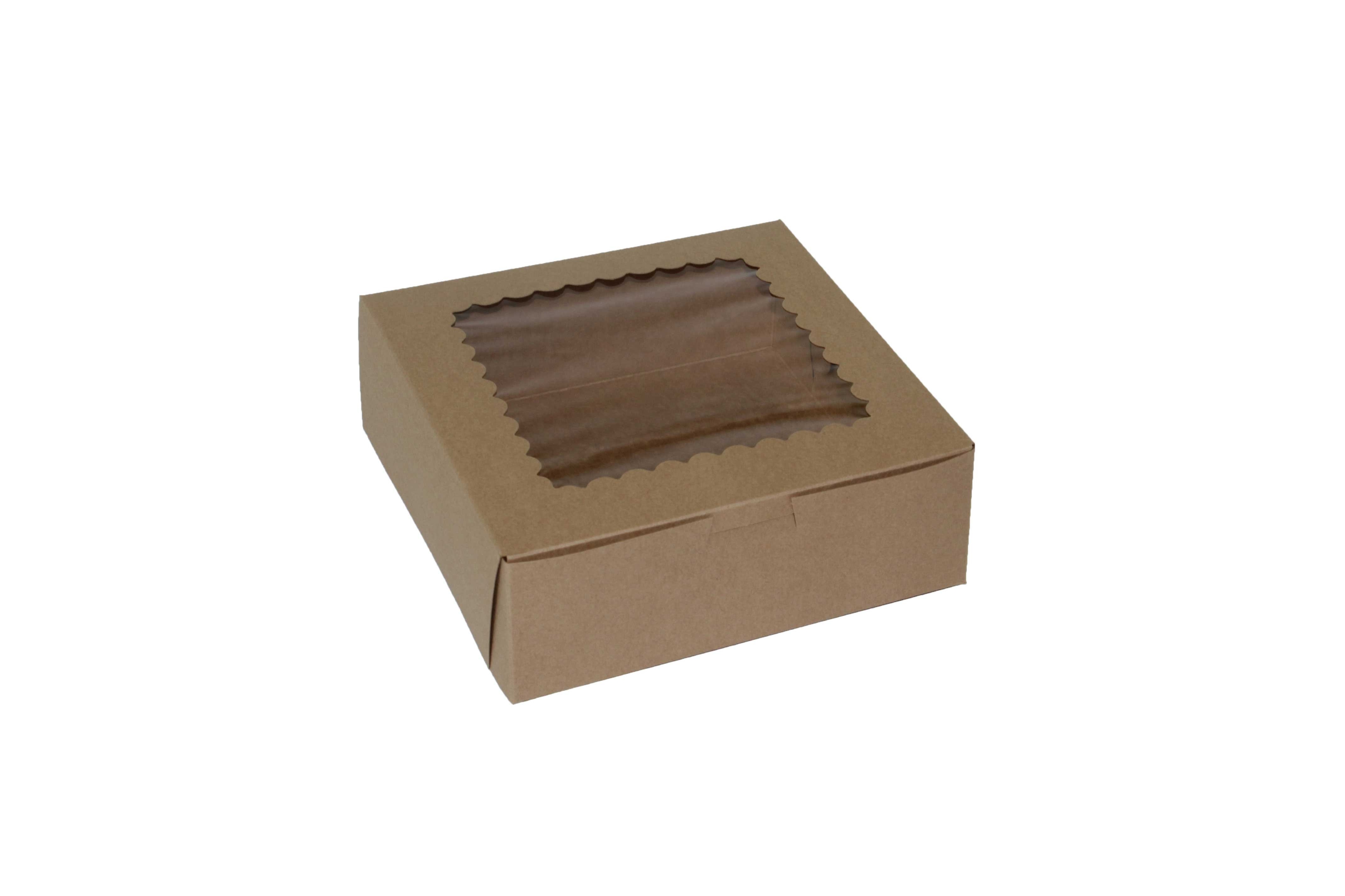 Boxit Windowed Kraft Lock Corner One Piece Cupcake Box, 7 x 7 x 2.5 inch -- 100 per case.