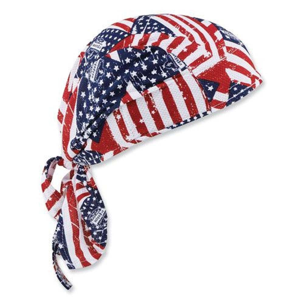 ergodyne Chill-Its 6615 Stars and Stripes High-Perform Bandana Doo Rag with Terry Cloth Sweatband, One Size