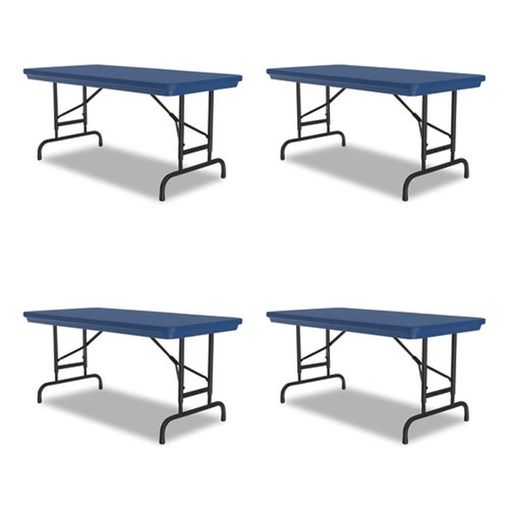 Correll Rectangular Blue Top Adjustable Folding Table with Black Legs, 48x 24x 22 inch to 32 inch -- 4 per case