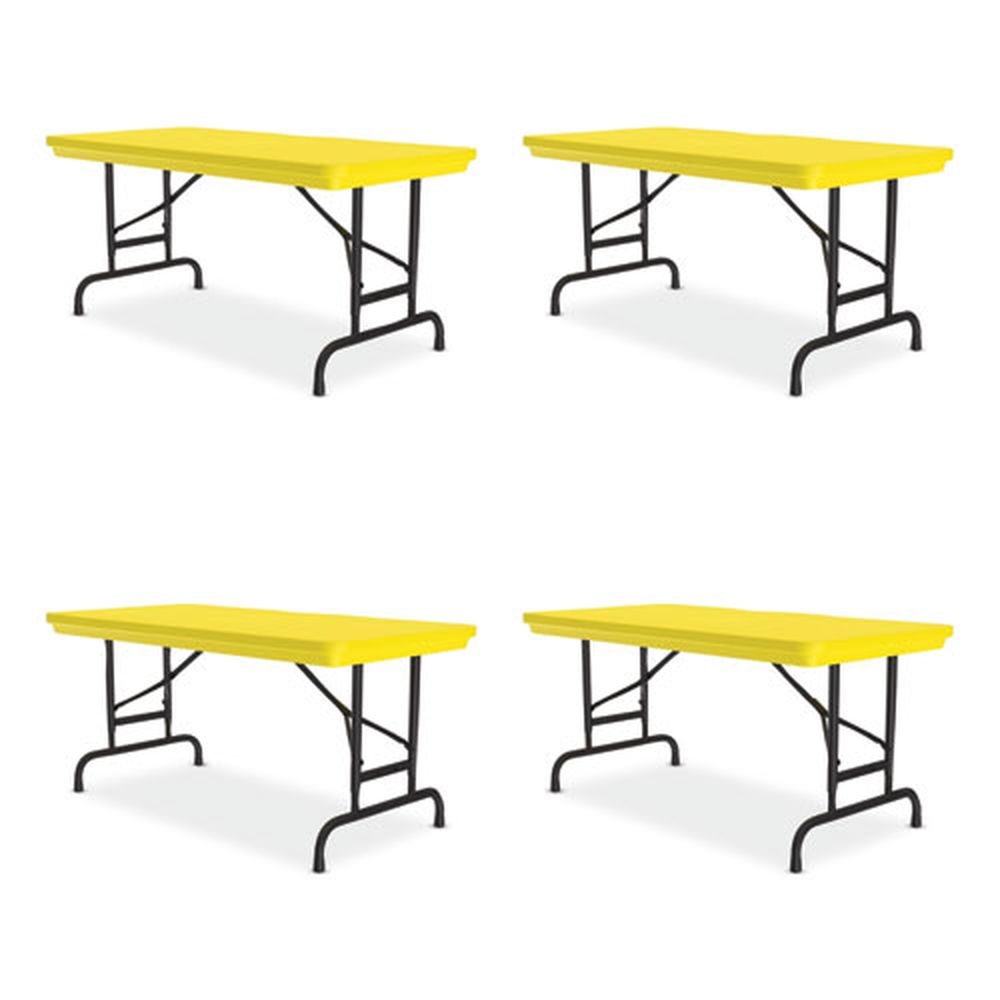Correll Rectangular Yellow Top Adjustable Folding Table with Black Legs, 48x 24x 22 inch to 32 inch -- 4 per case