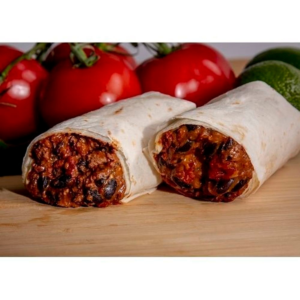 Tres Locos Ground Beef Black Beans Red Chile Sauce and Cheddar Cheese Burrito, 24 count