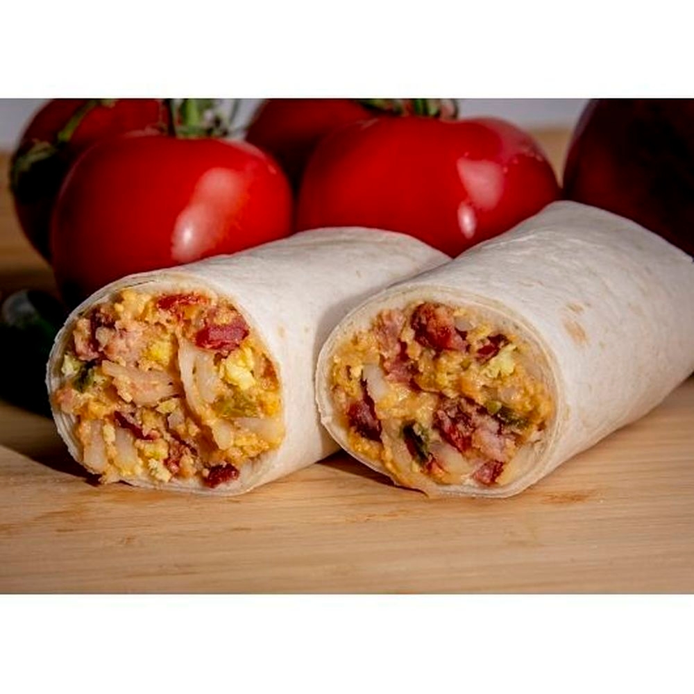 Tres Locos Bacon Eggs Potatoes Green Chile and Cheese Breakfast Burrito, 24 count