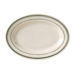 Vertex China Del Mar Green Undecorated American White with Green Band Oval Platter, 8 1/8 inch -- 24 per case.