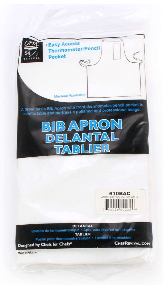 Chef Revival White Cotton Bib Apron, 37 x 40 inch -- 12 per case