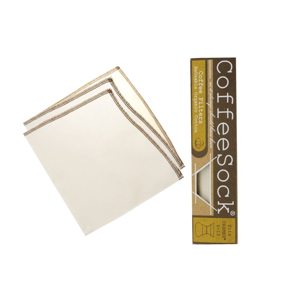 CoffeeSock Organic Reusable Cotton Coffee Filters Fits Chemex 6-13 Cup, 2 count -- 12 per case