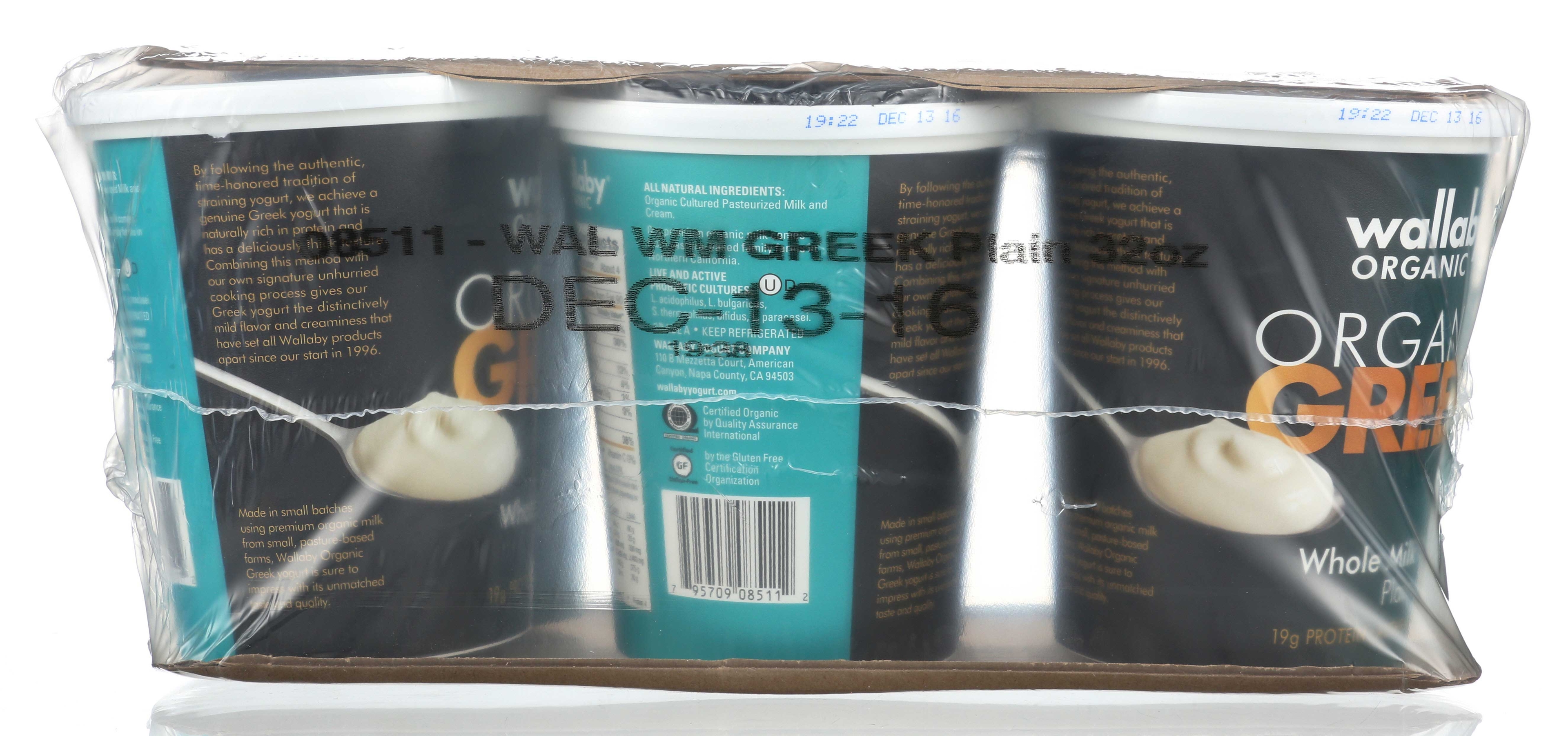 Wallaby Organic Plain Whole Milk Greek Yogurt, 32 Ounce -- 6 per case
