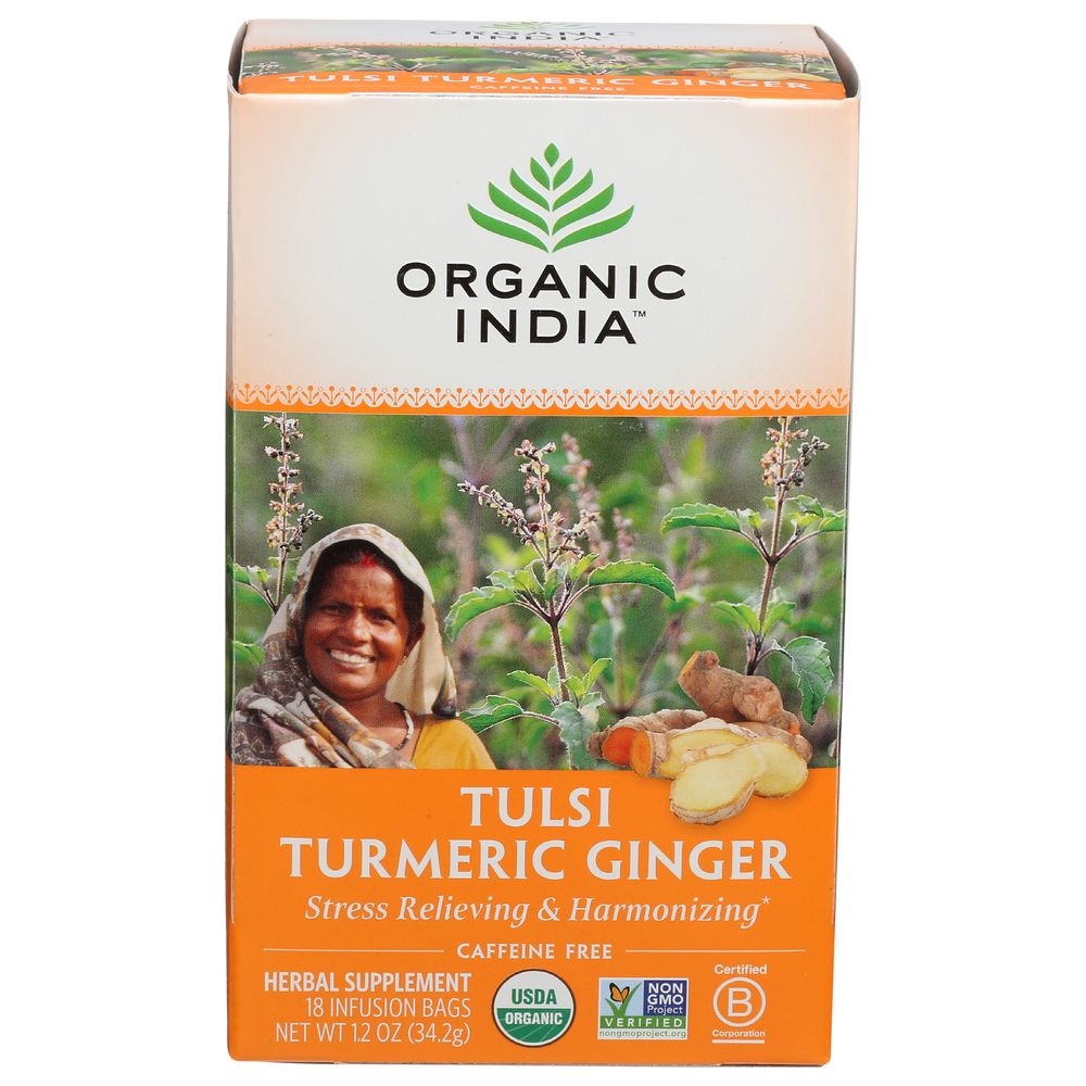 Organic India Turmeric Ginger Tulsi Tea, 18 count per pack -- 6 per case.