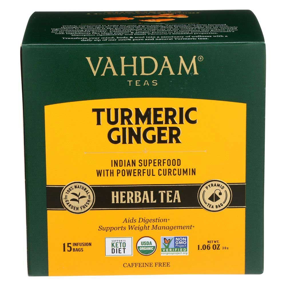 Vahdam Organic Turmeric Ginger Herbal Tea, 15 count -- 6 per case