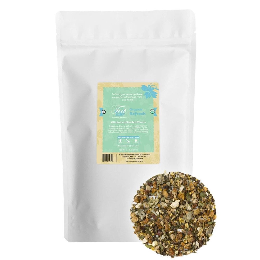 Heavenly Tea Leaves Organic Refresh Whole Leaf Herbal Tea, 16 Ounce