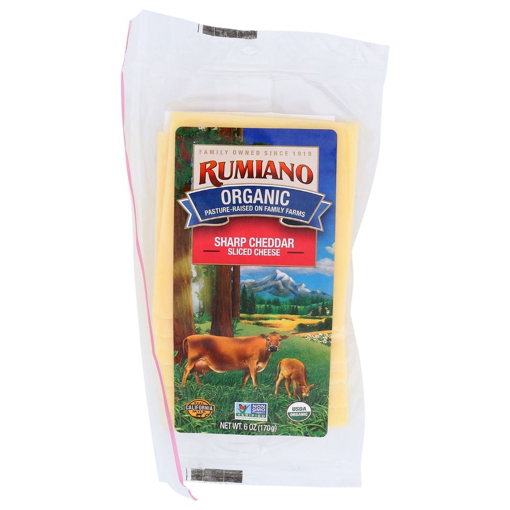 Rumiano Cheese Organic Sliced Sharp Cheddar Cheese, 6 Ounce -- 12 per case.