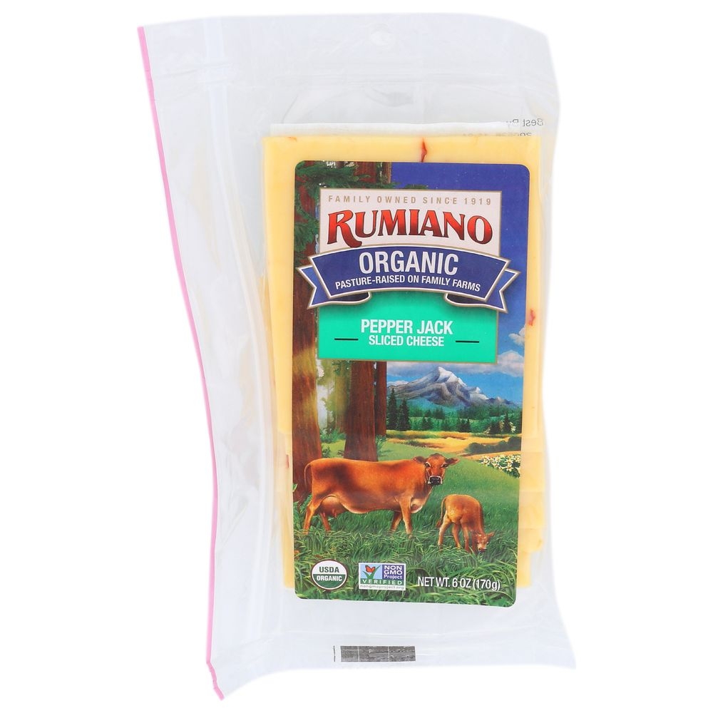 Rumiano Cheese Organic Sliced Pepper Jack Cheese, 6 Ounce -- 12 per case.