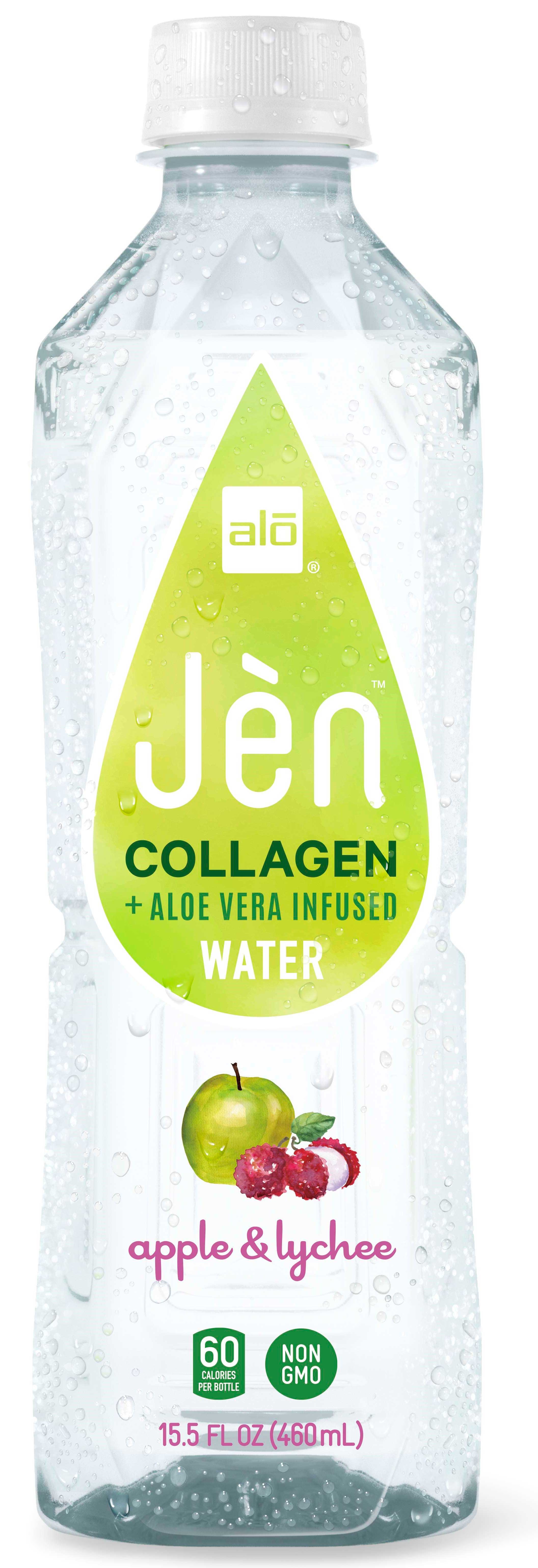 Alo Jen Apple and Lychee Collagen Plus Aloe Vera Infused Water, 15.5 Ounce -- 12 per case
