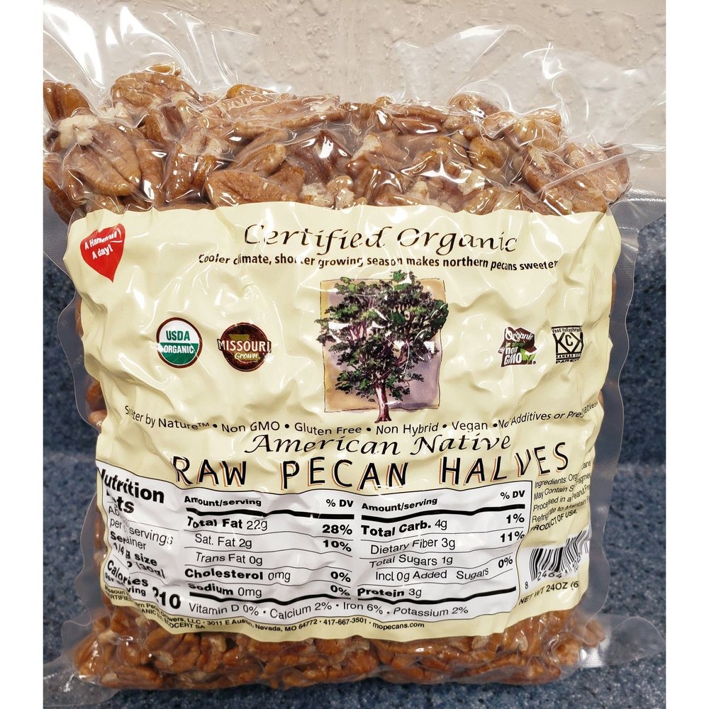 American Native Certified Organic Missouri Pecans - Fancy Halves, 24 Ounce bag -- 10 per case