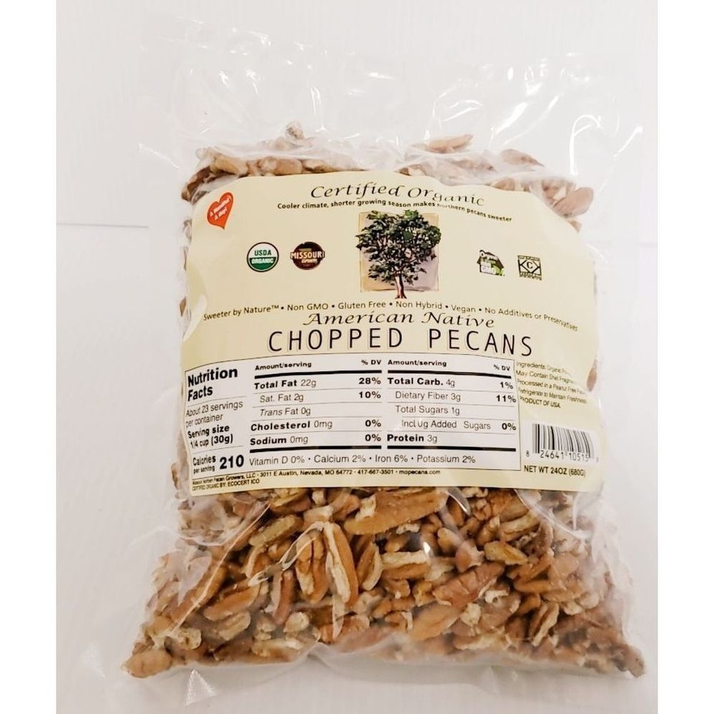 American Native Certified Organic Missouri Pecans - Chopped Pecans, 24 Ounce bag -- 10 per case