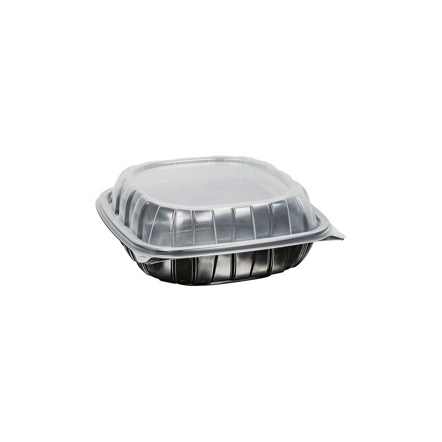 Inno-Pak 8 inch Rigid 1 Cell Clear Polypropylene Top Black Bottom Carry Out Microwave Hinged Container, 39 Fluid Ounce -- 138 per case
