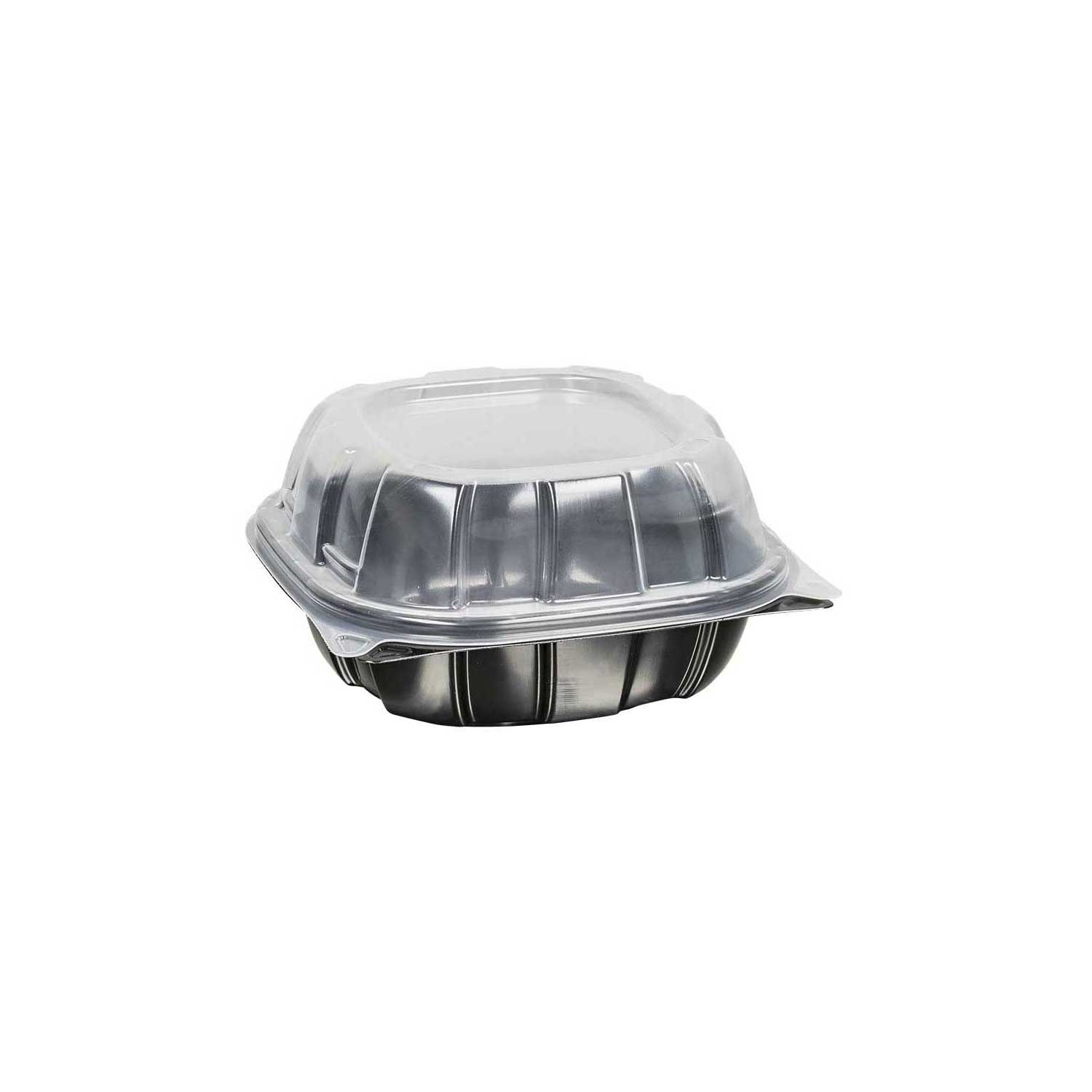 Inno-Pak 6 inch Rigid 1 Cell Clear Polypropylene Top Black Bottom Carry Out Microwave Hinged Container, 22 Fluid Ounce -- 171 per case
